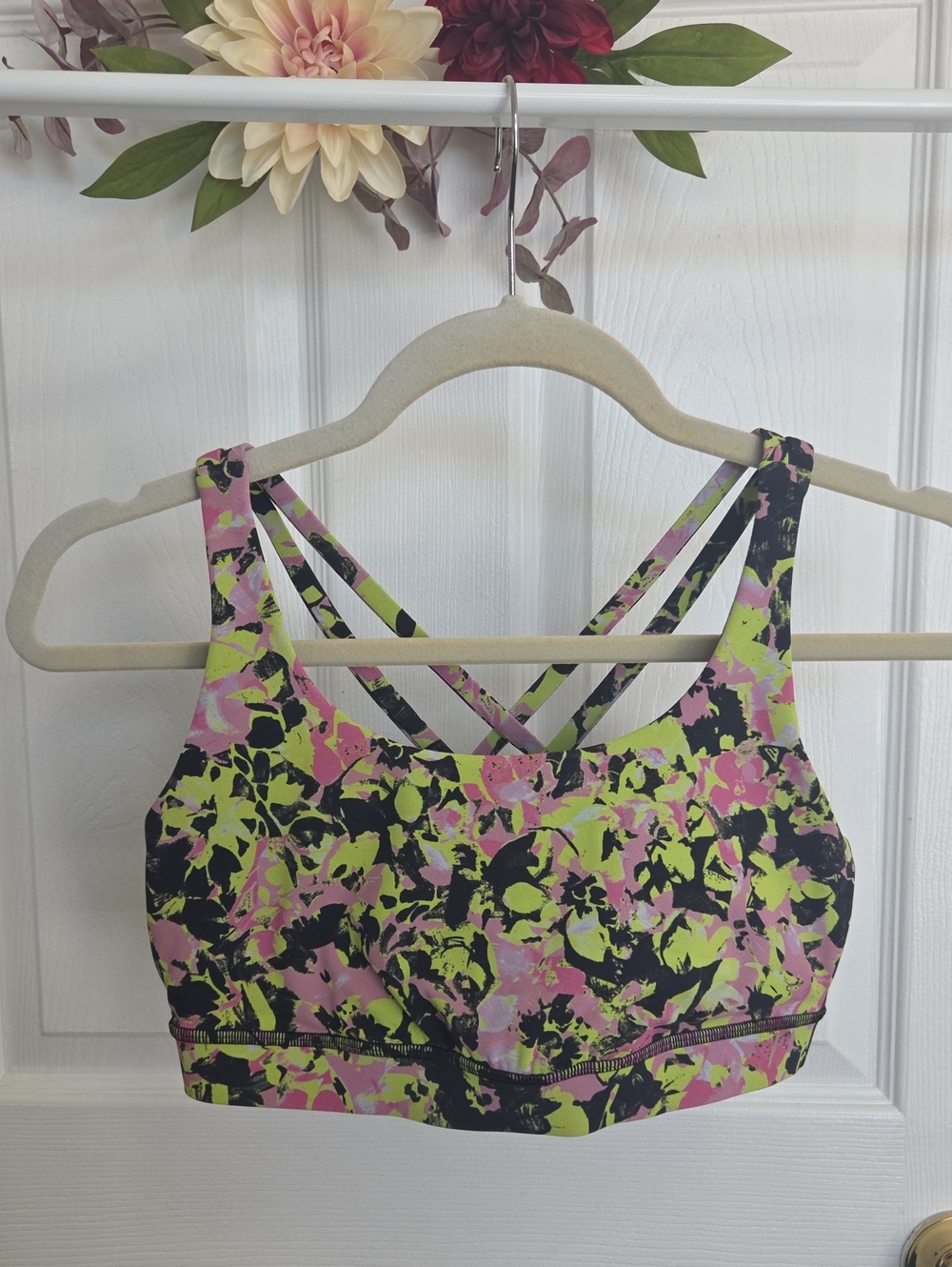 lululemon athletica Floral Strappy Sports Bra - Pink & Lime Size 6